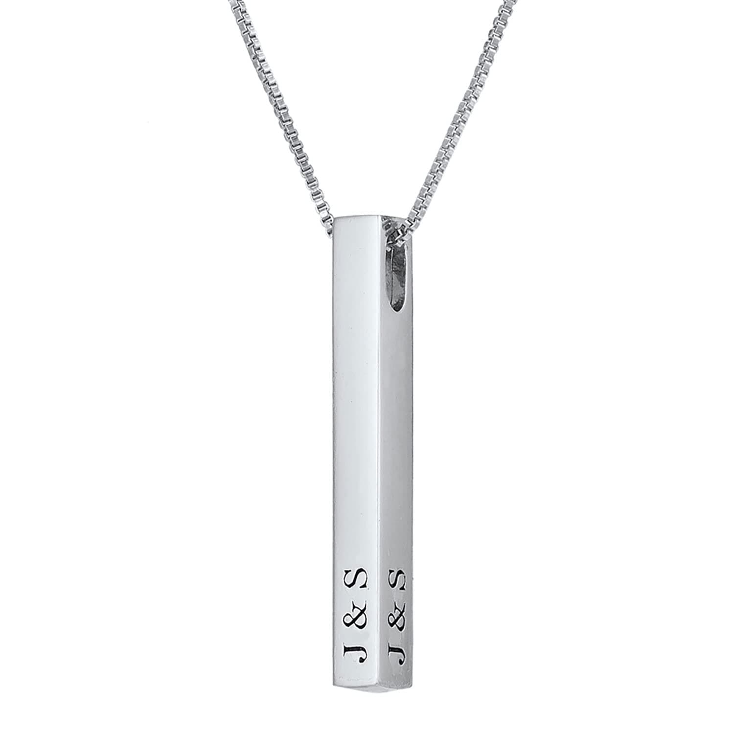 - Sterling Silver 3D Engraved Personalized Bar Name Necklace Custom Made Any Name Pendant Necklace