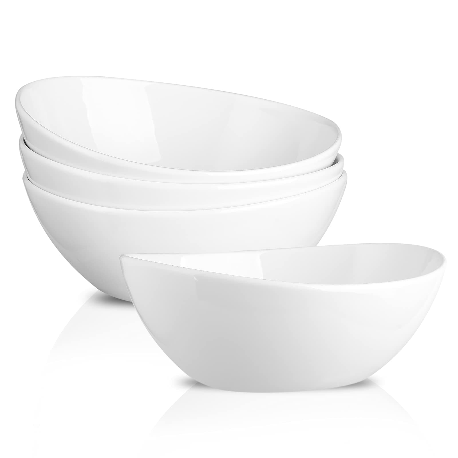 Hasense 8" Porcelain Serving Bowls, Large Serving Dishes, 36 Ounce Salad Bowls, Side Dishes Pasta Popcorn Microwave & Dishwasher Safe Dinner Parties, Set of 4, White