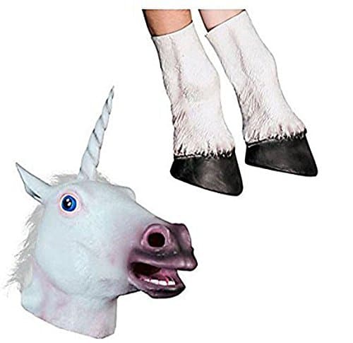 ABULU Novelty Unicorn Head Latex Mask + Unicorn Hooves Gloves
