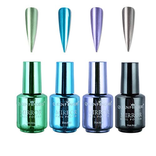 Erwazi Metallic Mirror Effect Glitter Nail Polish, 4pcs Holographic Powder Holosexual Salon Nails Pigment Mirror Chrome Varnish Long Lasting Acrylic Color Nail Lacquer Kit