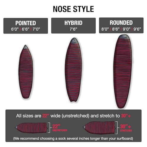 Ho Stevie! Surfboard Sock Cover - Light Protective Bag for Your Surf Board [Choose Size and Color] (Red and Gray, 6'0")