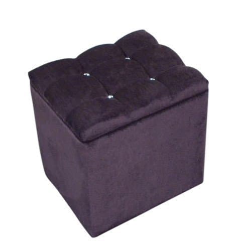 Storage Ottoman Pouffe Seat Stool Box in Purple Chenille with Diamante Crystals