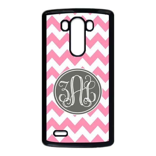 Light Pink Chevron Zigzags & Gray Circle Monogram Personalized Custom Best Plastic Case for LG G3 ,Black or White for Choice Wireless Phone Accessory