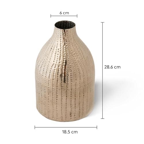 10Club Hammered Silver Flower Vase for Living Room - Large Metal Flower Pot for Side Table, Office, Events, Gifting - Elegant Artificial Flower Vase for Home Decor