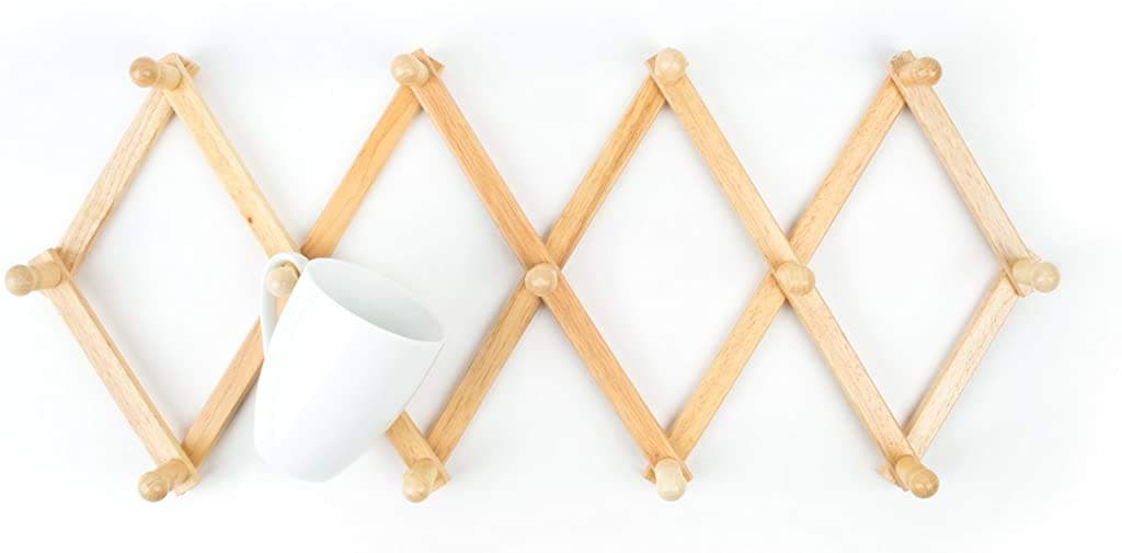Expanding Beechwood Coffee Mug Wall Rack, Brown