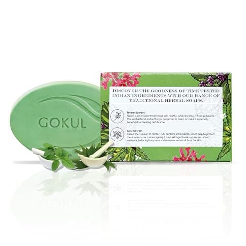 Gokul Neem & Tulsi Bath Soap - Anti-Acne, Anti-Bacterial Formula | 75g (Pack of 3) | Safe for All Skin Types | Purifying and Protecting