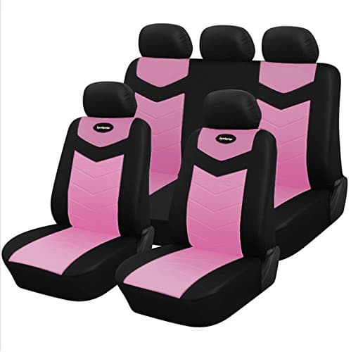 Black and Pink Synthetic Leather 40 60 Split Bench Seat Covers Air Bag Compatible Universal Car Seat Covers Full Set by Synterior