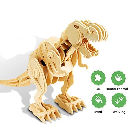 Eggschale DIY Wooden Dinosaur Puzzle 3D Robot Assemble Toys Sound Control Walking T-Rex Educational Model Creative Gifts for Boys and Girls Birthday Children's Day