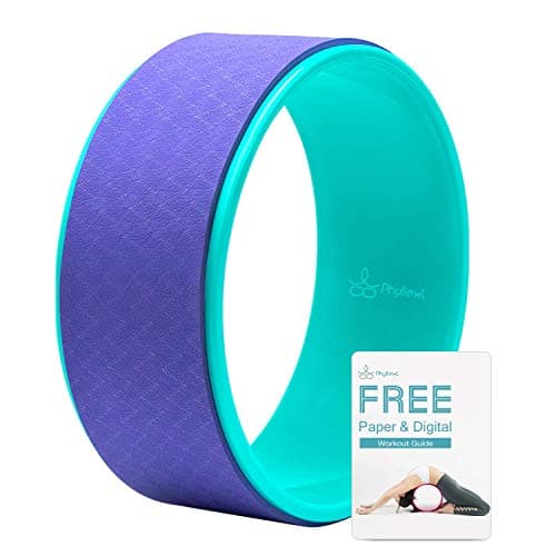 PHYLLEXI Yoga Wheel for Stretching - Pro Grade Large Dharma Yoga Roller Wheel for Back Pain Relief and Improving Backbends, Strong & Comfortable, 12.6 x 5 Inch, Workout Guide Included
