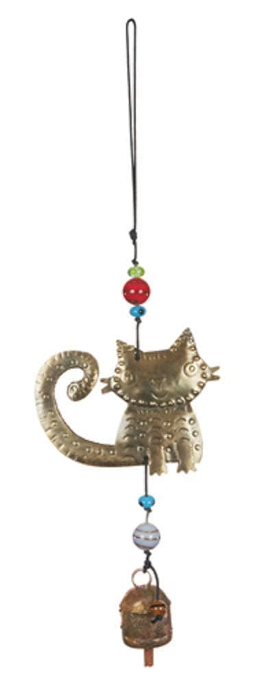 Moksha Kitty Cat Kitten Handcrafted Wind Noisemaker Windchime Ornament with Glass Beads and Nana Bell