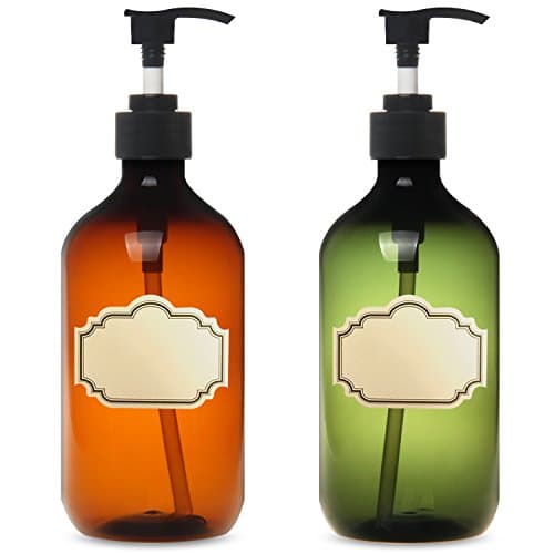 YILOVE Plastic Liquid Soap Dispenser 16 Ounce Amber and Green Pump Bottle，2 Pack