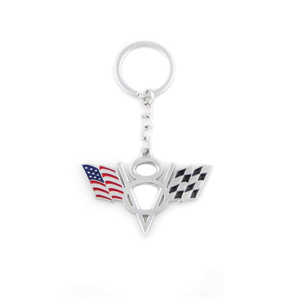1pc 3D Metal V8 Car Emblem Keychain (Silver)
