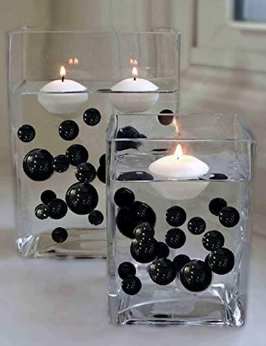 2 Packs Sale 'Floating' Black Pearls - No Hole Jumbo/Assorted Sizes Vase Decorations + Includes Transparent Water Gels for Floating The Pearls