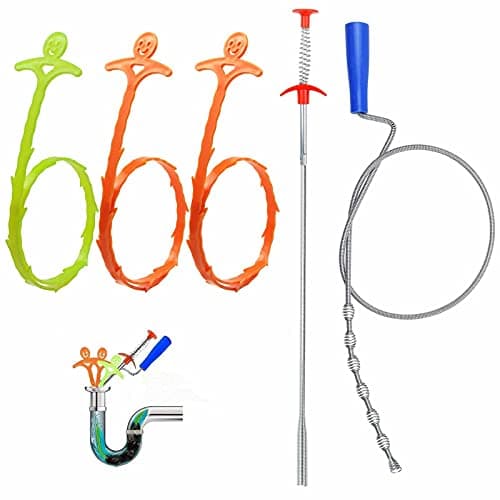 Drain Hair Clog Remover, Sink Snake, Drain Cleaner Sticks, Snake Drain To Drain Hair Clog, Drain Hair Remover Tool For Sewer, Toilet, Kitchen Sink, Bathroom Tub (4 in 1)