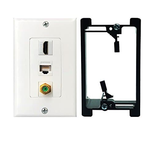 Yomyrayhu Recessed HDMI 3GHz Coax Ethernet Wall Plate F/F Adapter,RJ45 Cat6 Coupler,F Type Connector Gold Plated Brass with Single Gang Low Voltage Mounting Bracket