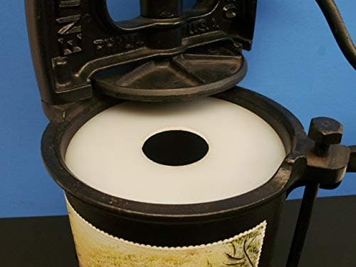 Nylon shim press for large Enterprise and Chop Rite cast iron sausage stuffer and wine press. Fits 6 & 8 Qt size