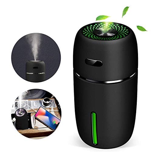 Mini Humidifier with USB Cool Mist Humidifiers for Home Office Baby Bedroom Portable Humidifier with 7 Colors LED Light for Travel Car Humidifier with Auto Shut-Off and Adjustable Mist Modes(Black)