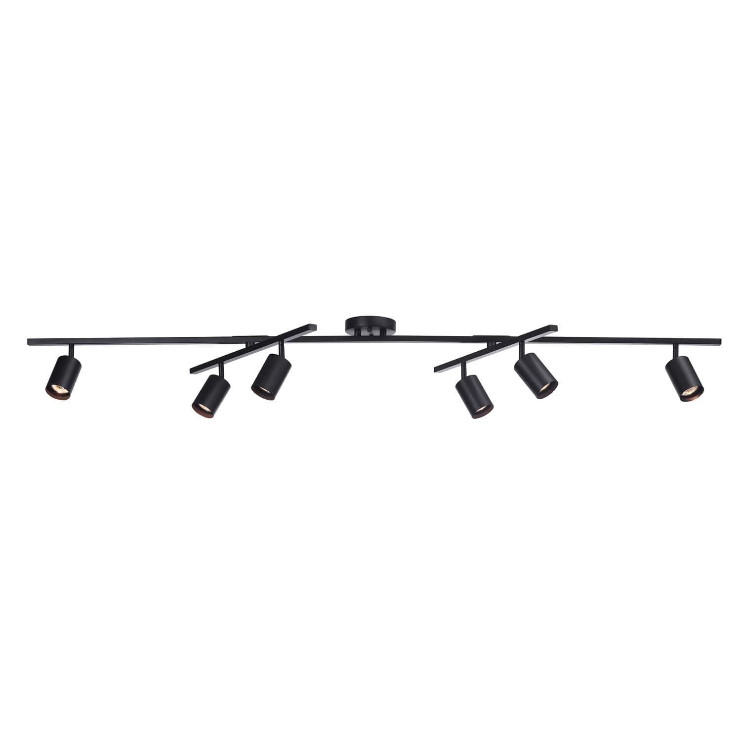59463 6-Light Track Lighting, Matte Black Finish, Center Swivel Bars, Adjustable Heads, Dimmable, GU10 Base, Modern Industrial Design