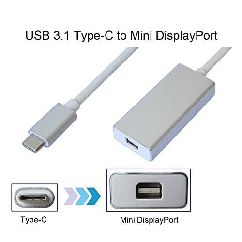 USB 3.1 Type C to Mini DisplayPort/Mini DP Adapter Cable With Aluminium Case Support 4K UHD for MacBook Pro 2016,Galaxy S8(No Support MacBook Pro 2017 and Thunderbolt Interface's Monitor),Silver