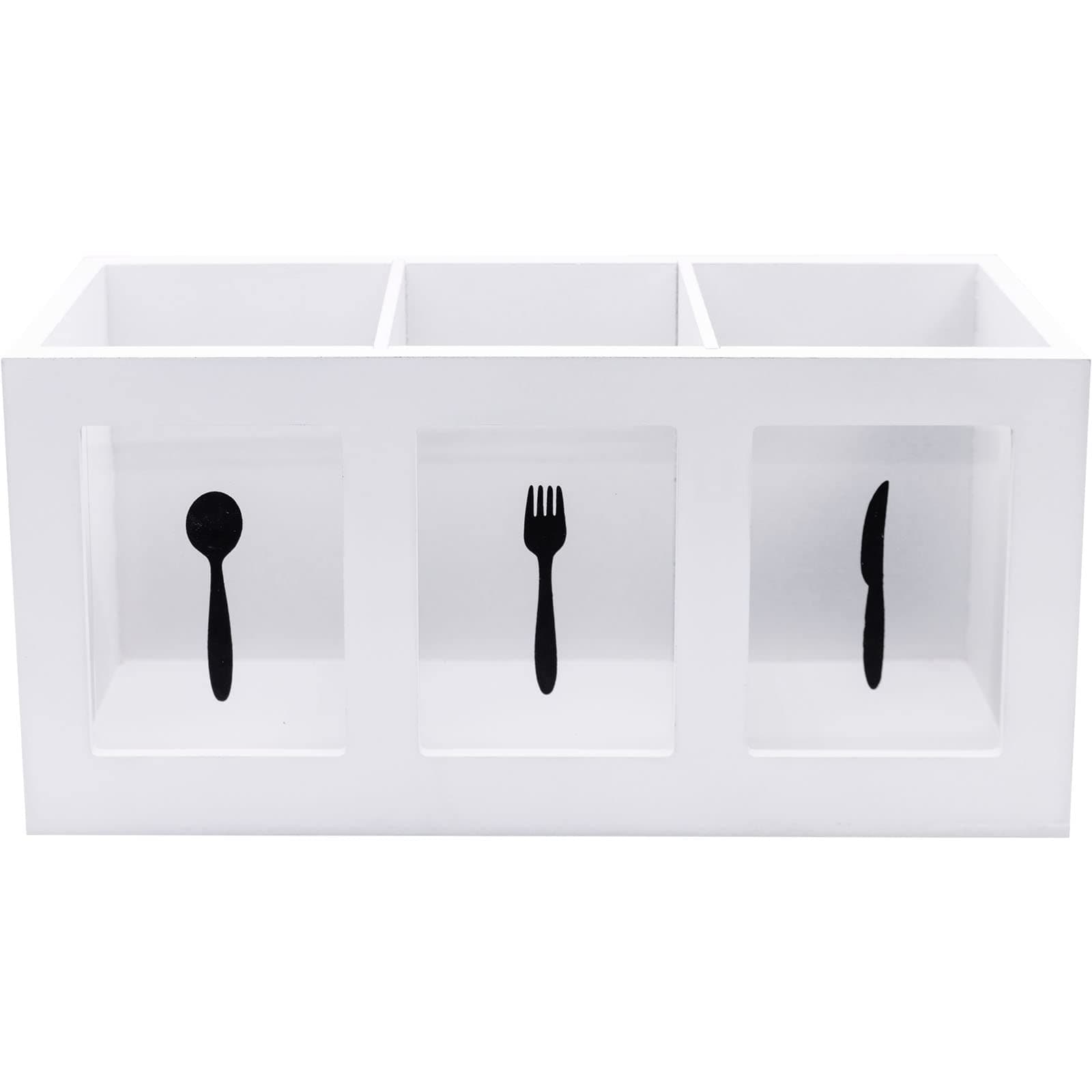 Maison Des Cadeaux3 Compartment White Wooden Cutlery Rack Utensil Organiser Caddy Holder