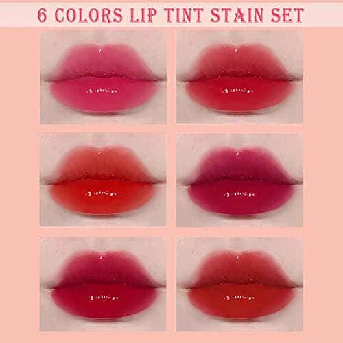 Deepmind 6 Colors Lip Stain Tint Set, Korean Lip Gloss Watery, Multi-use Lip & Cheek Tint Moisturizing Mini Liquid Lipstick,Long-lasting Waterproof Non-Sticky Cup High Pigment Lip Makeup