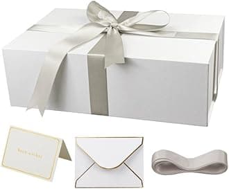 YINUOYOUJIA Large White Gift Boxes with Lid,14"x9"x4.5" Magnetic Gift Box with Ribbon,Cards and Envelopes for Presents,Great for Wedding,Birthdays,Crafting,Gift Packaging.