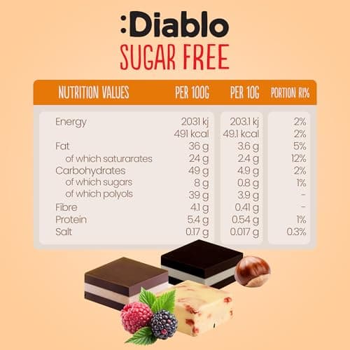 Diablo No Added Sugar Chocolate Delights - Luxury Chocolates Gift Box for All, Gluten Free Sweet Treats with Noir, Hazelnut & Forrest Fruit Selection, Ideal for Gifting, 12 Pcs (Pack of 1)