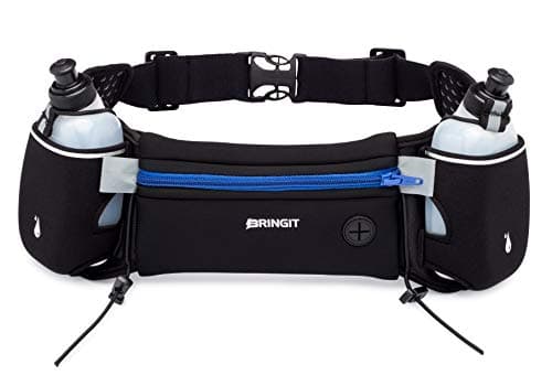 Running Belt with Water Bottles | Running Hydration Belt has Water Resistant Waist Pack to Fit iPhone, Samsung, Android, etc | Adjustable Belt | 10oz Bottles | Attach Race Number | Hiking & Cycling