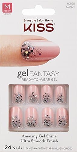 NEW 2016 Kiss Nails GEL FANTASY "KGN04" (CHARMED LIFE) Medium Design Nails w/Adhesive Tabs & Glue