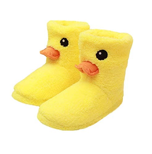 Lovely Rubber Duck Plush Slippers Winter Warm Slippers for Women (7-9) (B)