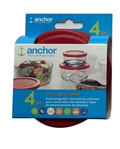 Anchor Hocking Replacement Lids 1 Cup/236ml Set of 4 Lids Red Round