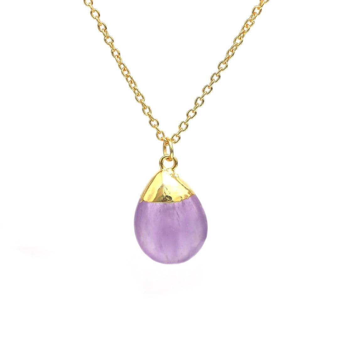 Gempires Amethyst Pear Necklace, Gold Electro Plated Crystal Pendant, February Birthstone Gift, 18 inch Adjustable 14K Gold Chain, Gem stone Jewelry for Women