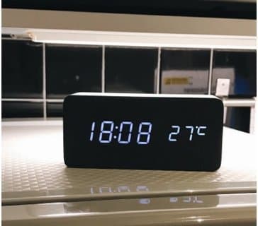 Ljinu Student Bedside Multi-Function Home Bedroom, Creative Minimalist Led, Luminous Digital Electronic Watches, Desktop,Small Square Bamboo Wood White Light