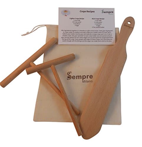 The ORIGINAL Crepe Spreader and Spatula Set, Natural Beechwood 2 Piece Kit (5" Spreader and 13" Spatula) with Handy Storage Bag and Bonus Recipe Card by Sempre