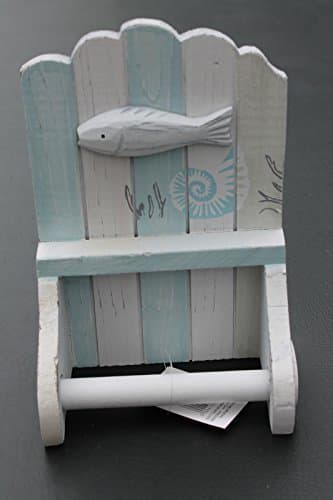 NAUTICAL SEASIDE WOODEN TOILET ROLL HOLDER PALE BLUE & WHITE