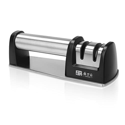 Youandme Knife Sharpener for Straight and Serrated Knives, 2 Stage Manual Sharpening for Steel, Paring, Chefs and Pocket Knives, Sharpens Scissors