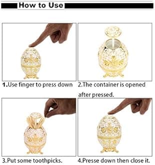 K COOL Gorgeous Automatic Toothpick Holder with Bottle Opener, Hand Press Retractable Retro Toothpick Dispenser Toothpicks Case Can Box Container for Kitchen Home Restaurant (Jade White-Gold Rose)