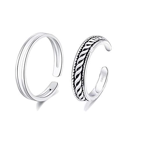 Mothers Day Present 2PCS Sterling Silver Open Adjustable Toe Rings Vintage Braid Rings for Women (Braided Style)…