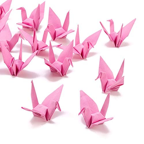 PARBEE 100 Pcs Folded Origami Paper Cranes, DIY Japanese Crane Mobile String Garland Hanging Bird Ornaments for Wedding Backdrop Decoration, Pink