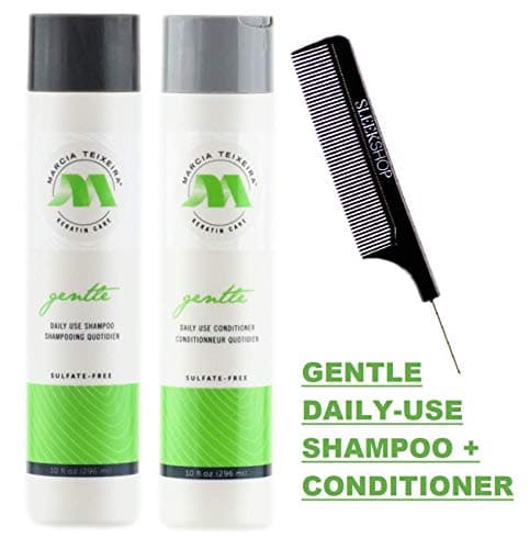 Marcia Teixeira Keratin Care Gentle DAILY USE Shampoo & Conditioner DUO SET, Sulfate-Free for Oily Hair (w/Sleek Comb) Hydrates Softens Shiny (10 oz / 300 ml - ORIGINAL DUO KIT)