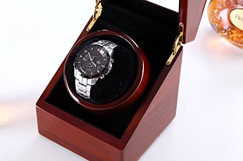 [New Style Rubber Wood] Love Nest Wood Automatic Single Watch Winder, Pure Handmade Watch Holder Winder with Automatic Japanese Mabuchi Motor, Rotator Watch Winder for Men（Power Included）