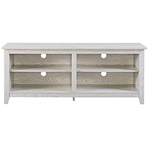 Walker Edison Minimal Farmhouse Wood Universal Stand for TV's up to 64" Flat Screen Living Room Storage Shelves Entertainment Center, 58 Inch, White Wash
