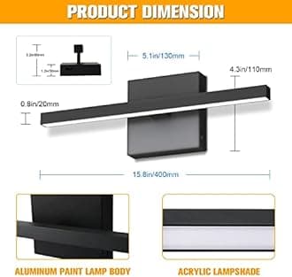 15.75in/40cm Matte Black Bathroom Light Fixtures