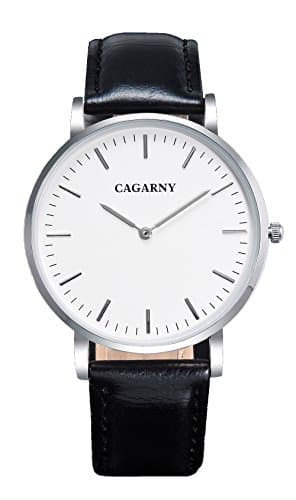 CAGARNY Good Quality Leather Quartz For mMen And Women Silver Case Watch