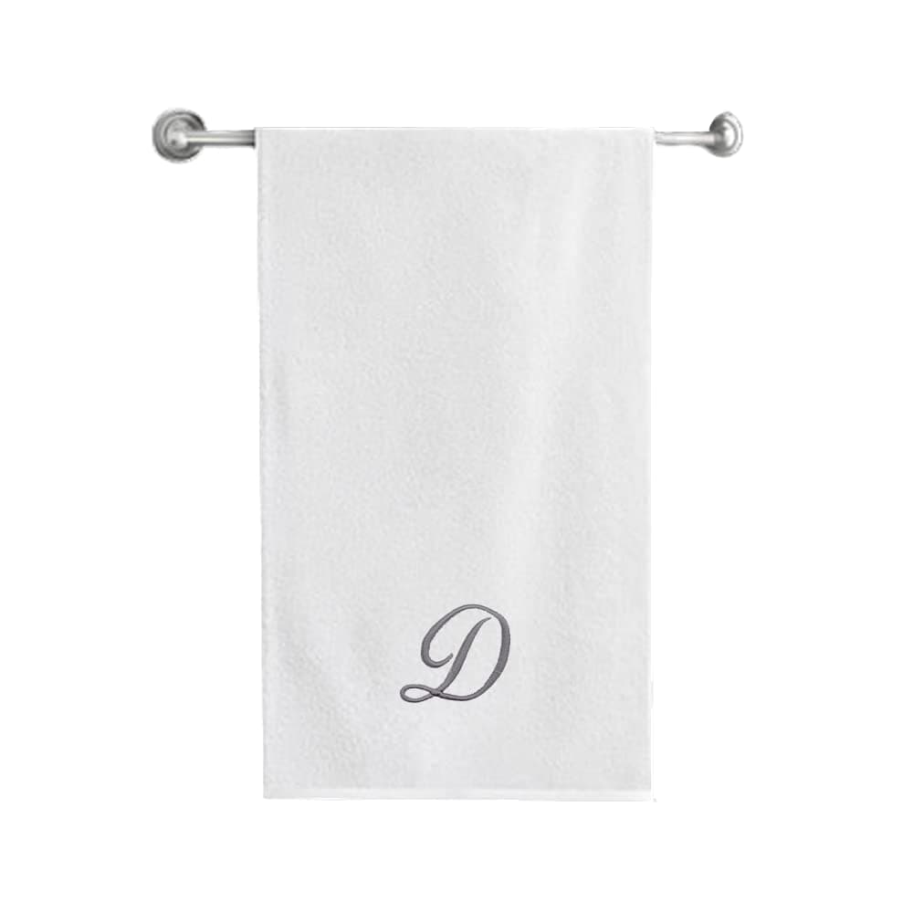 BYFTEmbroidered For You (White) Luxury Monogrammed Bath Towel (70 x 140 Cm -Set of 1) 100% Cotton, Highly Absorbent and Quick dry, Classic Hotel and Spa Quality Bath Linen -600 Gsm (Silver Letter D)