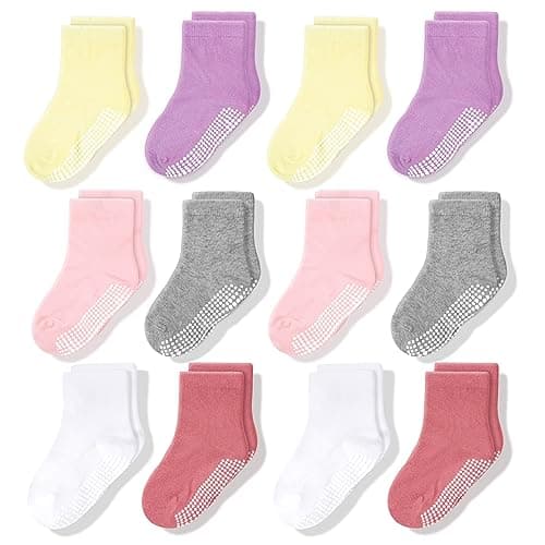 CozyWay Baby & Toddler Socks With Grippers Non Slip Crew Grip Socks for Girls...