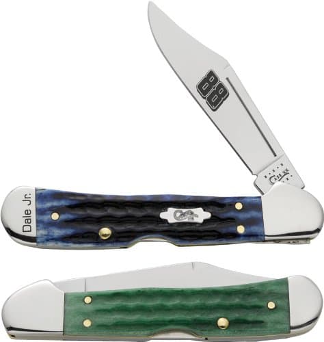 Case Knives 8898 61749LSS Pattern Dale Earnhardt Jr. Magician's Mini CopperLock Lockback Knife with Navy Blue Jigged Bone Front Handles & Emerald Green Jigged Bone Bac