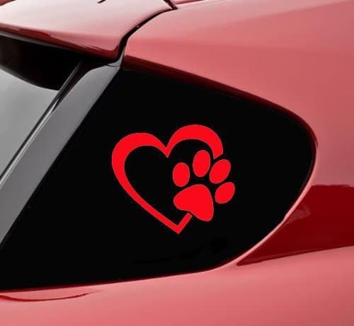 CMI181 HEART with DOG PAW Puppy Love 4" (color: Red) Vinyl Decal Window Sticker for Cars, Trucks, Windows, Walls, Laptops, and other stuff.