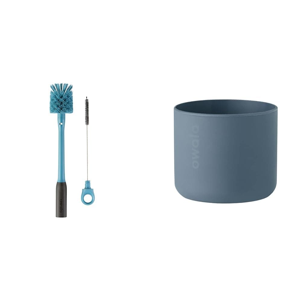 Owala 2-in-1 Water Bottle Brush Cleaner and Water Bottle Straw Cleaner Brush & Silicone Water Bottle Boot, Anti-Slip Protective Sleeve for Water Bottle, Blue