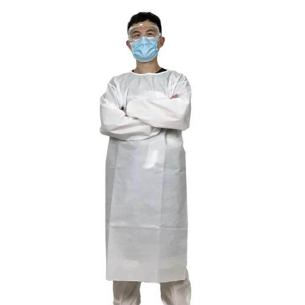 Pack of 10 Disposable Waterproof Isolation Gown with Elastic Cuff & Waist Ties Fluid Resistant White